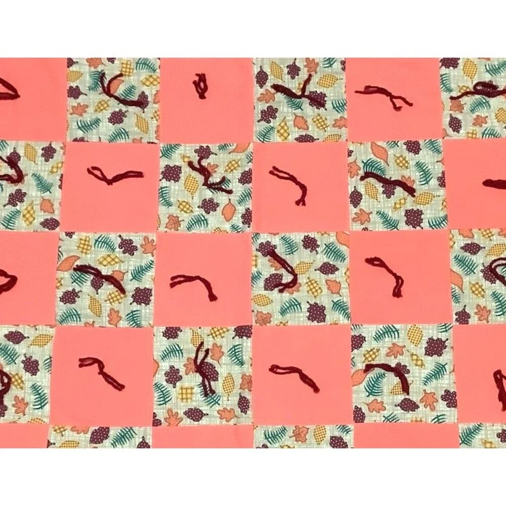 Handmade Fall Patchwork Quilt Hand Tied Fall Leaves Mini Lap Baby Accent Quilt